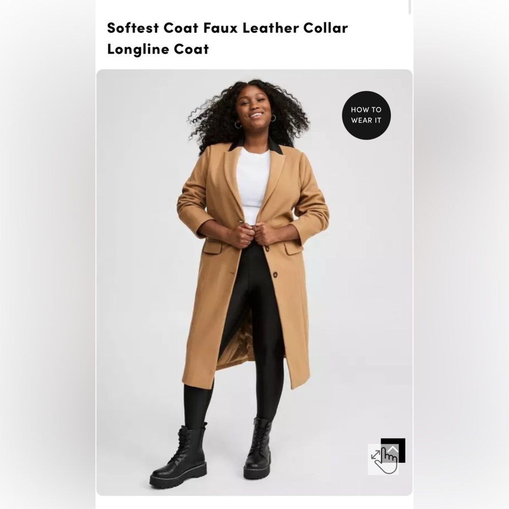 Torrid 0 (12-14) stretch long dress coat with faux leather collar. NWT